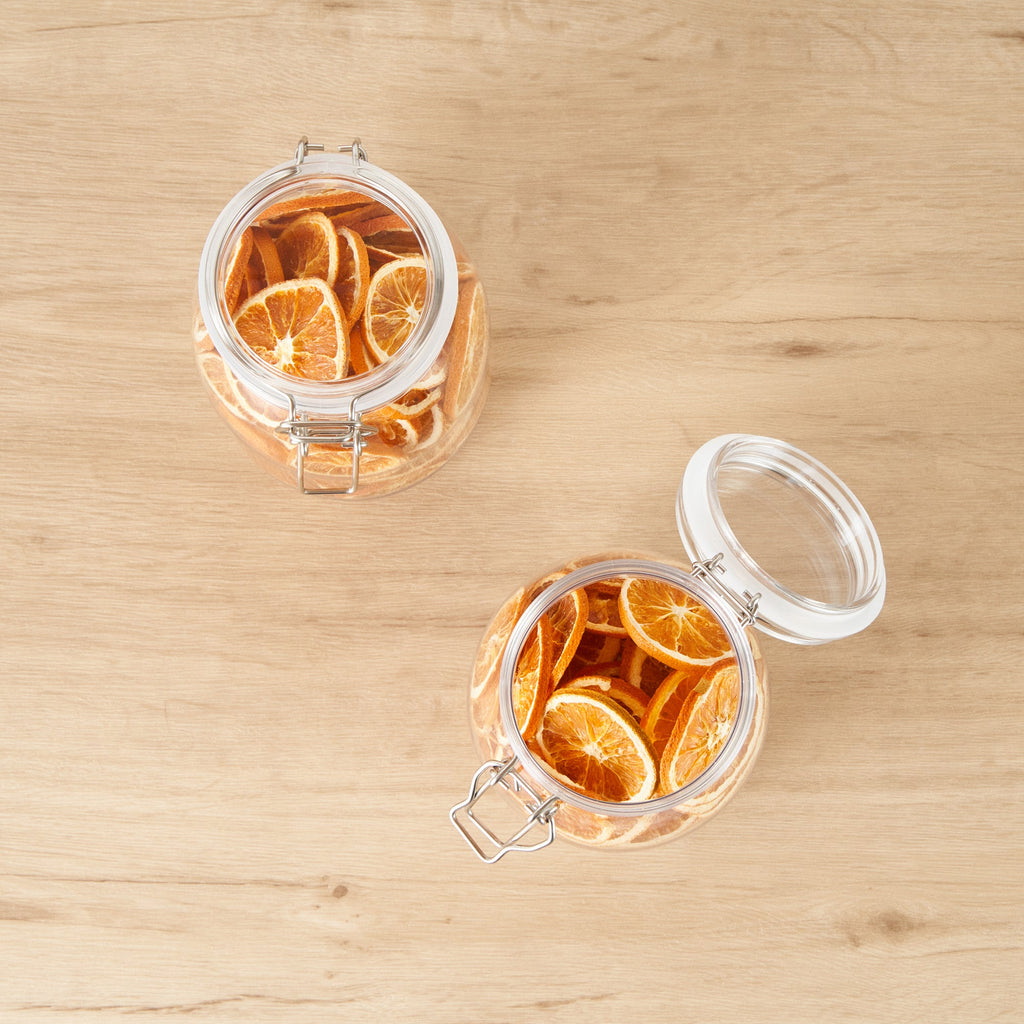 Met Lux 56 oz Round Clear Plastic Storage Jar - with Hinged Lid - 4 3/4" x 4 3/4" x 8 1/4" - 2 count box