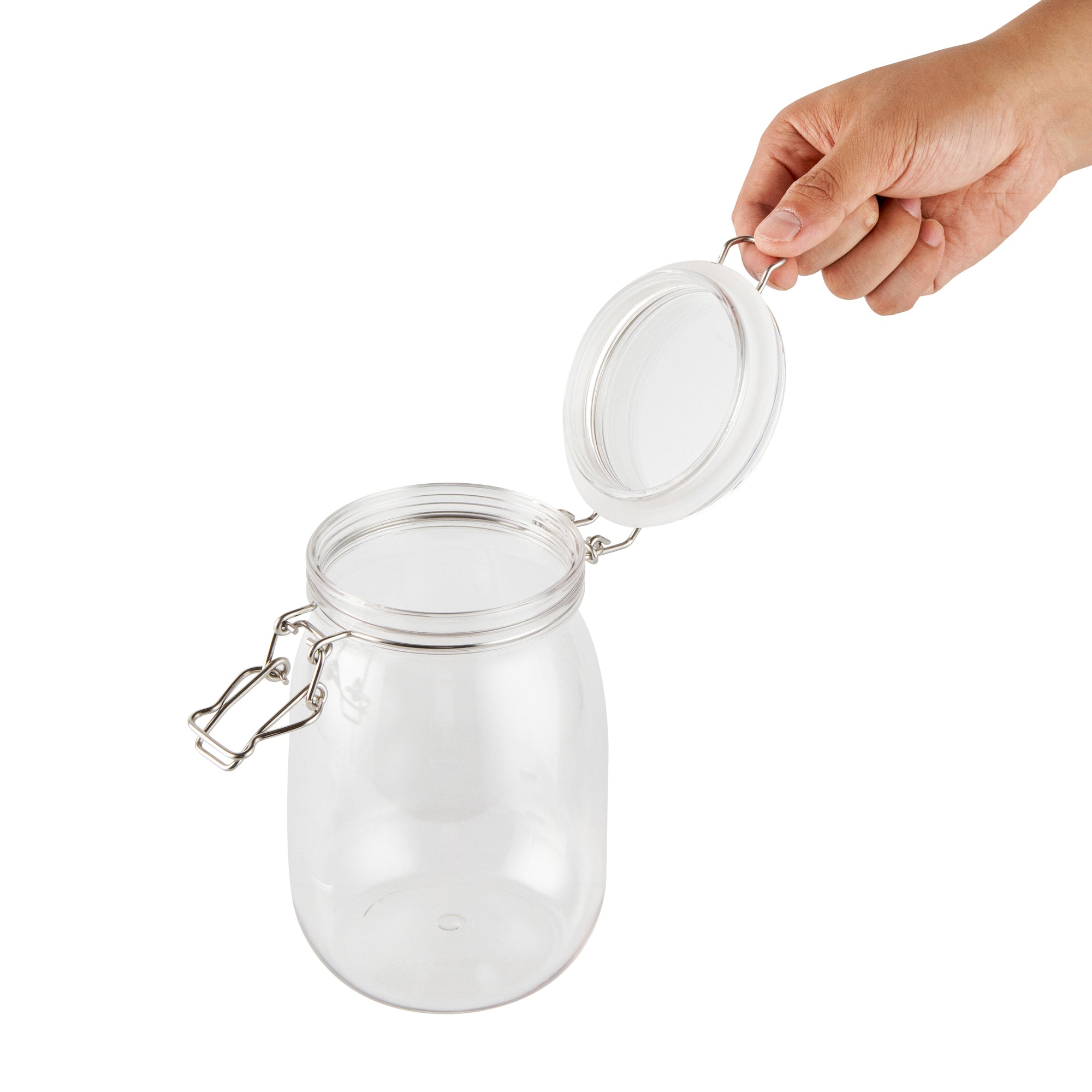 Met Lux 39 oz Round Clear Plastic Storage Jar - with Hinged Lid - 4 1/4" x 4 1/4" x 7" - 2 count box