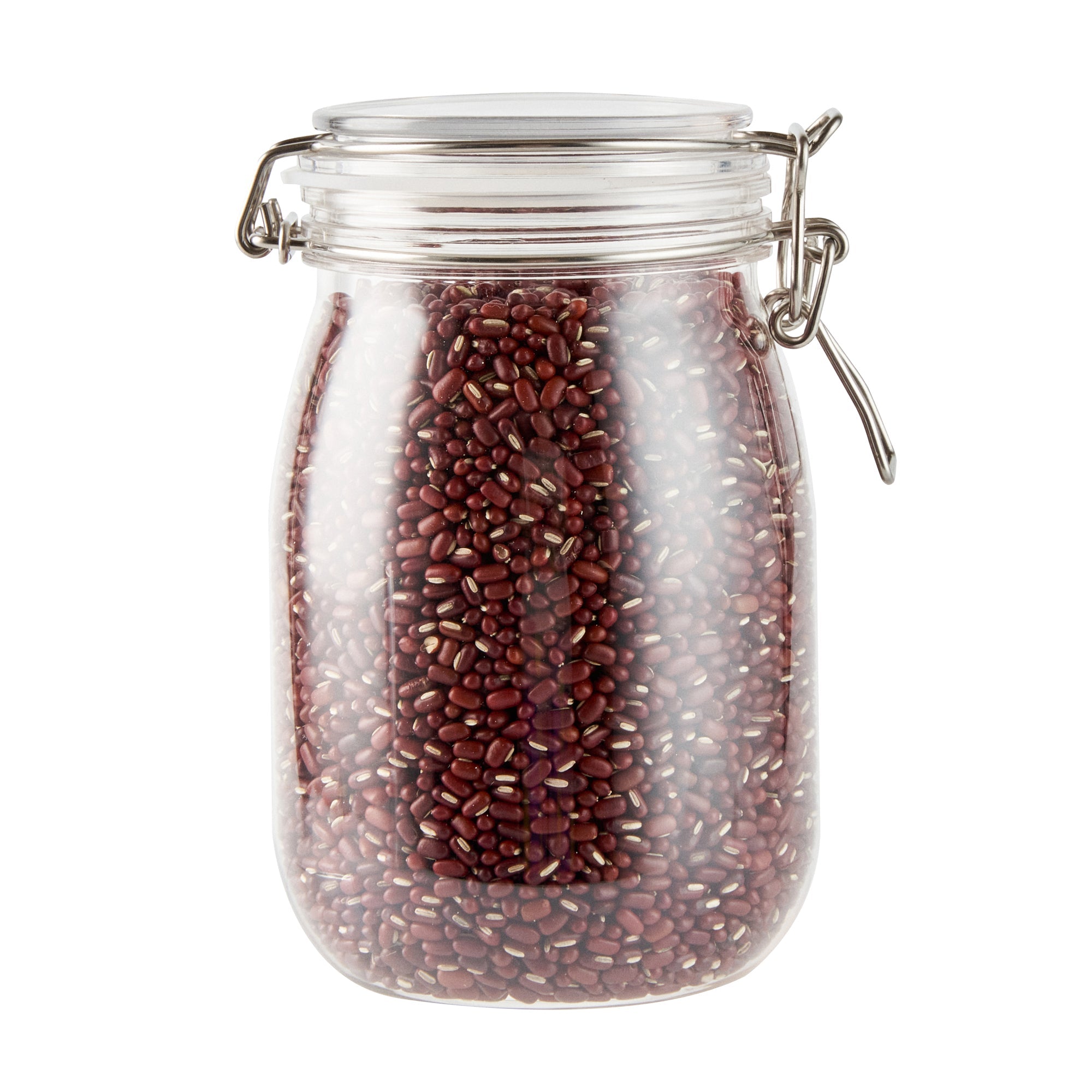 Met Lux 39 oz Round Clear Plastic Storage Jar - with Hinged Lid - 4 1/4" x 4 1/4" x 7" - 2 count box