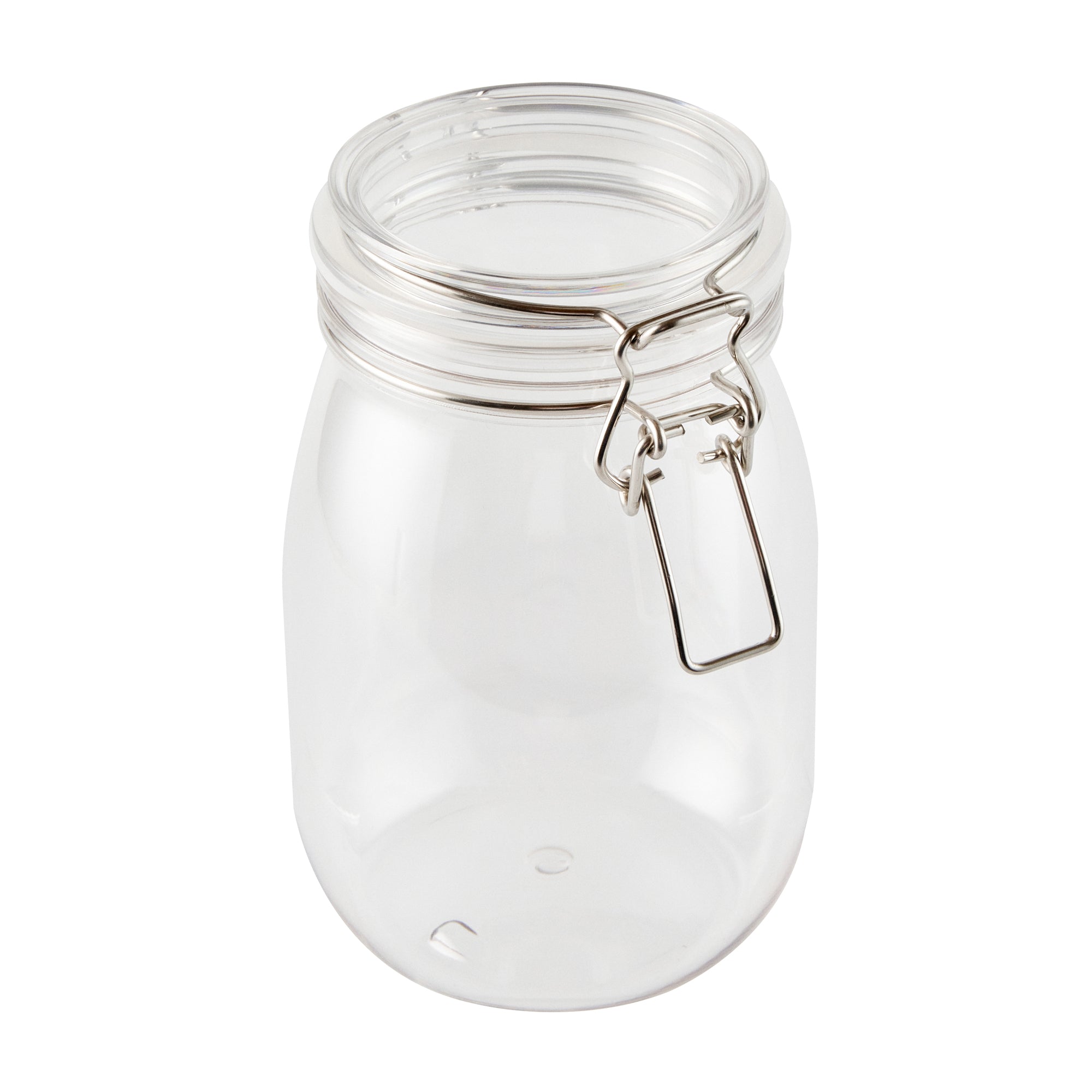 Met Lux 39 oz Round Clear Plastic Storage Jar - with Hinged Lid - 4 1/4" x 4 1/4" x 7" - 2 count box