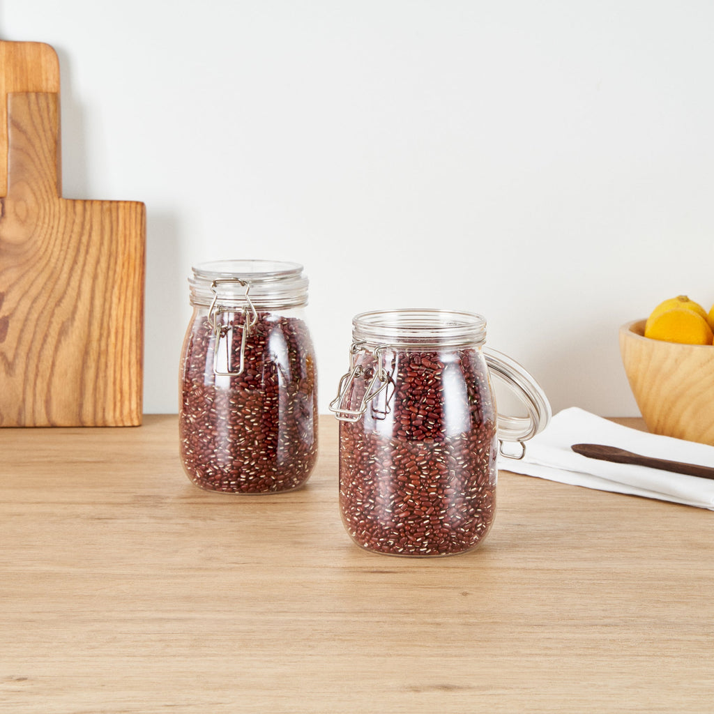 Met Lux 39 oz Round Clear Plastic Storage Jar - with Hinged Lid - 4 1/4" x 4 1/4" x 7" - 2 count box