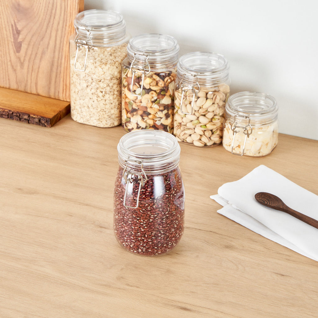 Met Lux 39 oz Round Clear Plastic Storage Jar - with Hinged Lid - 4 1/4" x 4 1/4" x 7" - 20 count box