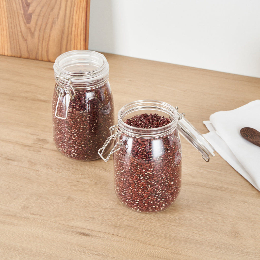 Met Lux 39 oz Round Clear Plastic Storage Jar - with Hinged Lid - 4 1/4" x 4 1/4" x 7" - 20 count box