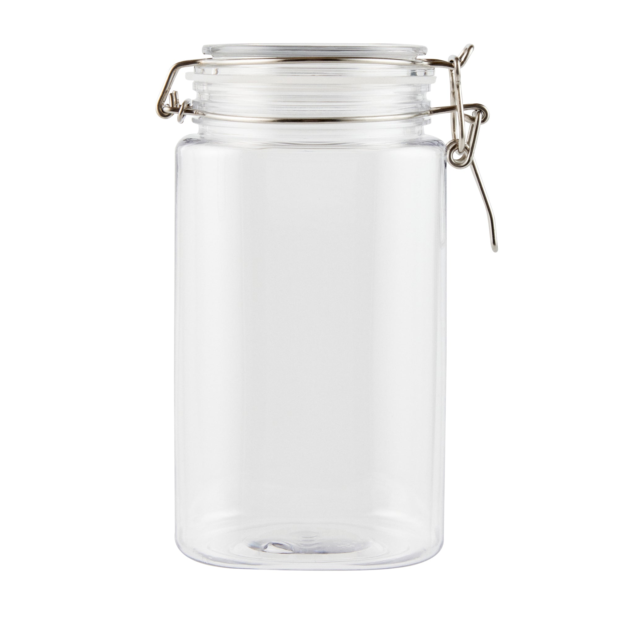 Met Lux 53 oz Square Clear Plastic Storage Jar - with Hinged Lid - 4 1/4" x 4 1/4" x 7 3/4" - 20 count box