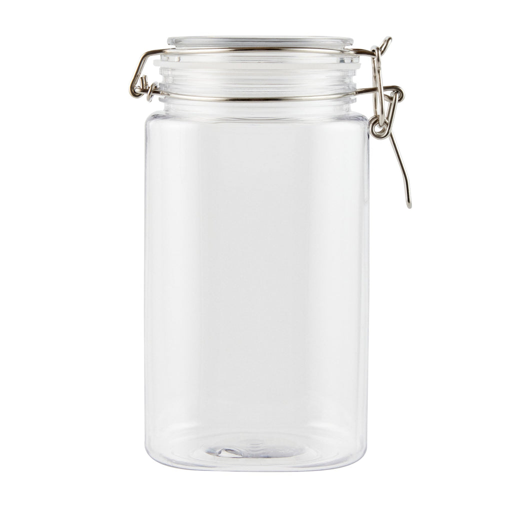 Met Lux 53 oz Square Clear Plastic Storage Jar - with Hinged Lid - 4 1/4" x 4 1/4" x 7 3/4" - 2 count box