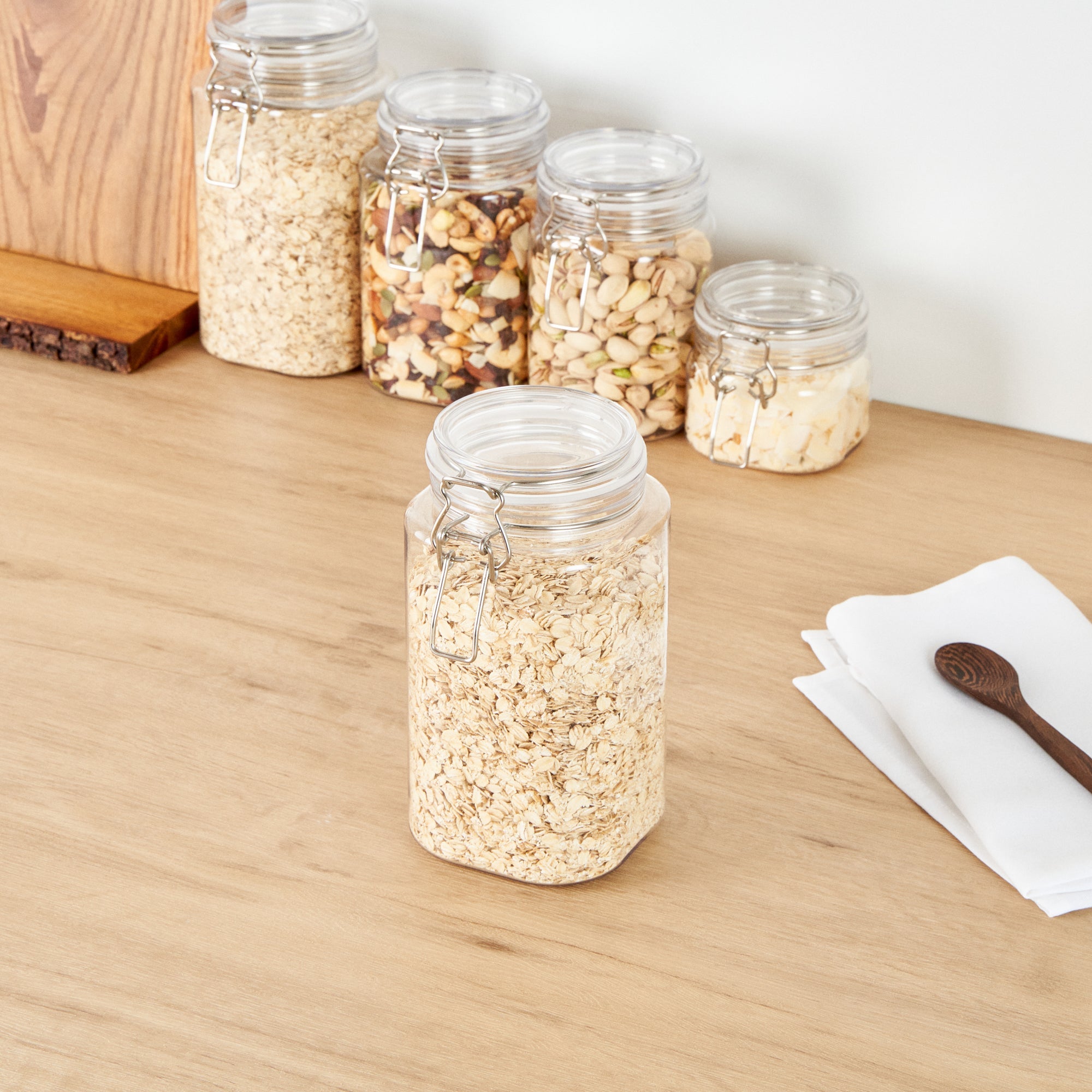Met Lux 53 oz Square Clear Plastic Storage Jar - with Hinged Lid - 4 1/4" x 4 1/4" x 7 3/4" - 2 count box