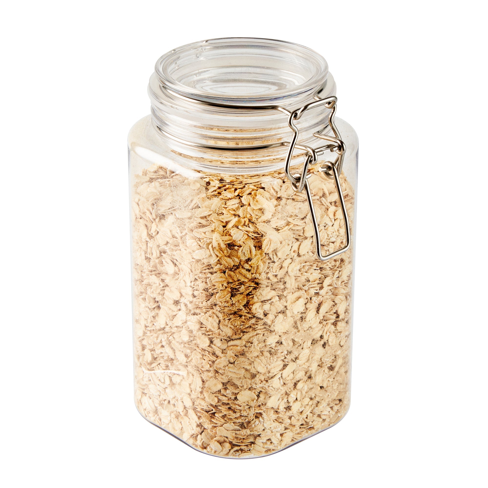 Met Lux 53 oz Square Clear Plastic Storage Jar - with Hinged Lid - 4 1/4" x 4 1/4" x 7 3/4" - 20 count box