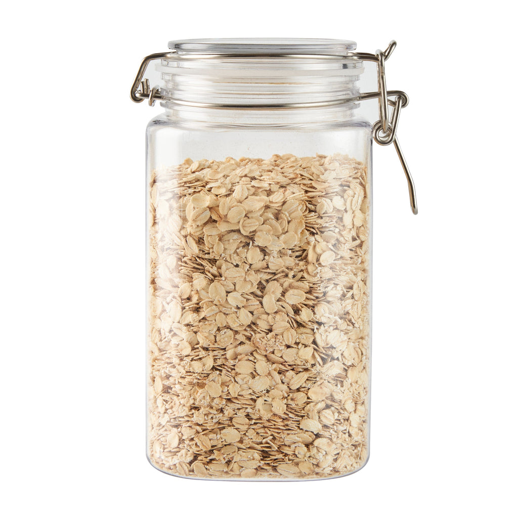 Met Lux 53 oz Square Clear Plastic Storage Jar - with Hinged Lid - 4 1/4" x 4 1/4" x 7 3/4" - 20 count box