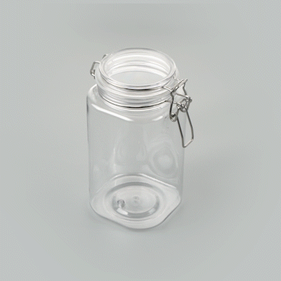 Met Lux 53 oz Square Clear Plastic Storage Jar - with Hinged Lid - 4 1/4" x 4 1/4" x 7 3/4" - 20 count box