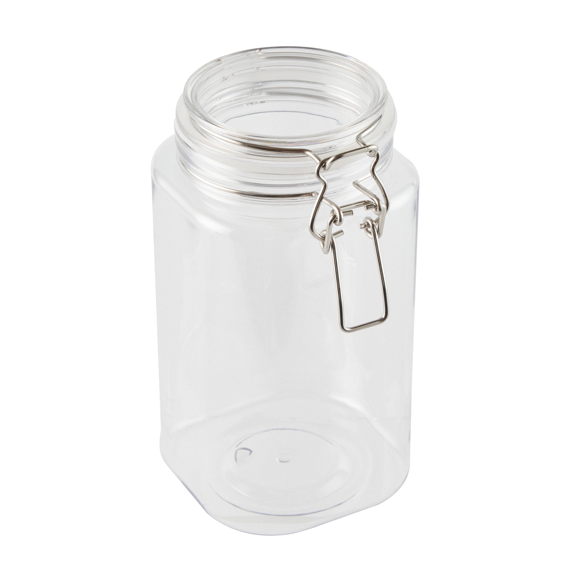 Met Lux 53 oz Square Clear Plastic Storage Jar - with Hinged Lid - 4 1/4" x 4 1/4" x 7 3/4" - 20 count box