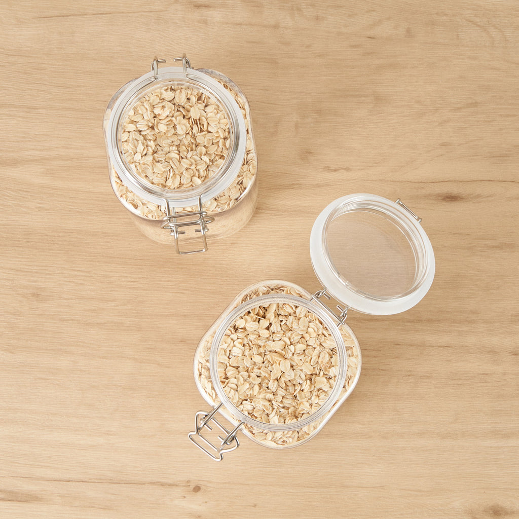 Met Lux 53 oz Square Clear Plastic Storage Jar - with Hinged Lid - 4 1/4" x 4 1/4" x 7 3/4" - 20 count box