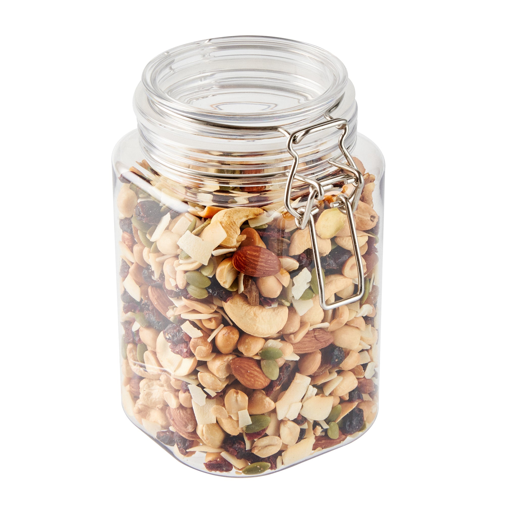 Met Lux 43 oz Square Clear Plastic Storage Jar - with Hinged Lid - 4 1/4" x 4 1/4" x 6 3/4" - 2 count box