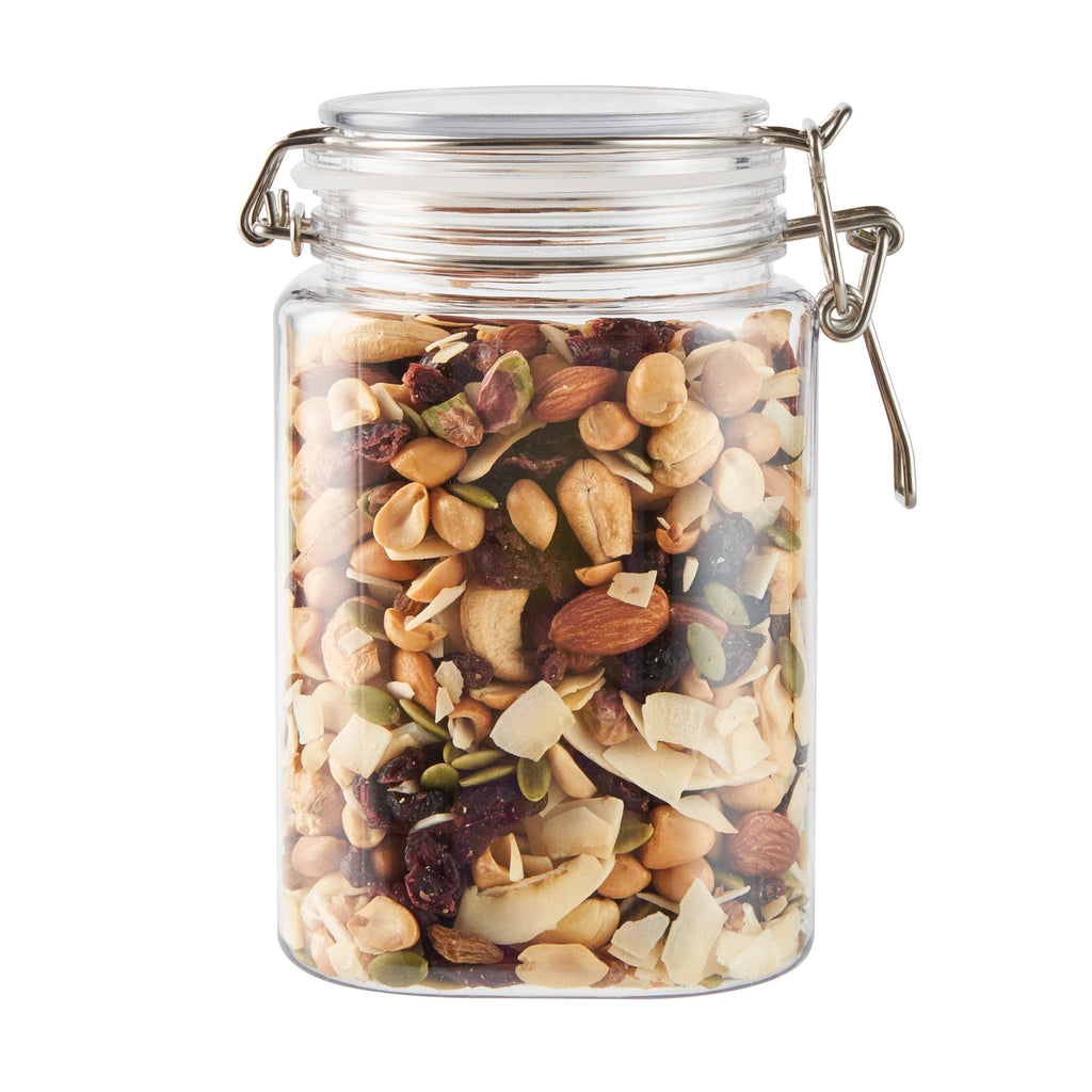 Met Lux 43 oz Square Clear Plastic Storage Jar - with Hinged Lid - 4 1/4" x 4 1/4" x 6 3/4" - 2 count box