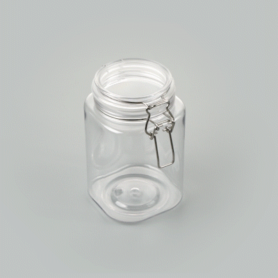 Met Lux 43 oz Square Clear Plastic Storage Jar - with Hinged Lid - 4 1/4" x 4 1/4" x 6 3/4" - 20 count box