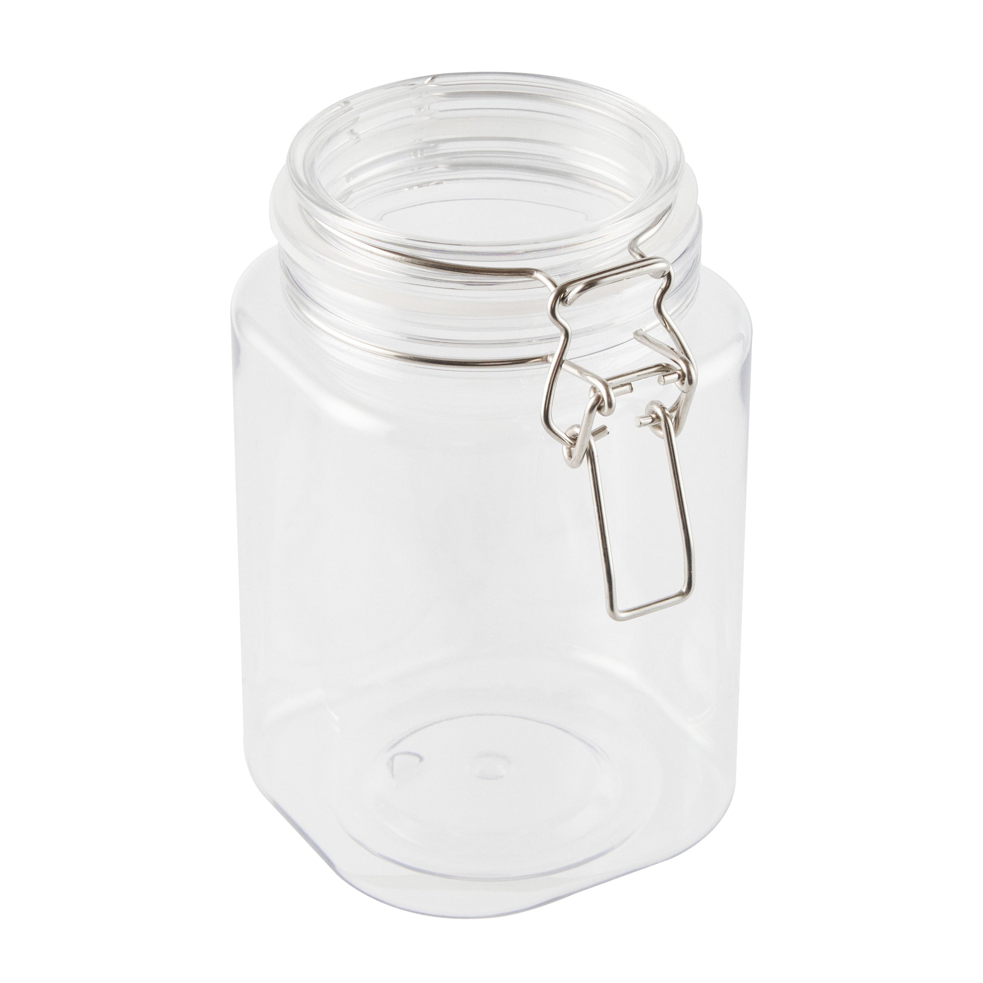 Met Lux 43 oz Square Clear Plastic Storage Jar - with Hinged Lid - 4 1/4" x 4 1/4" x 6 3/4" - 20 count box