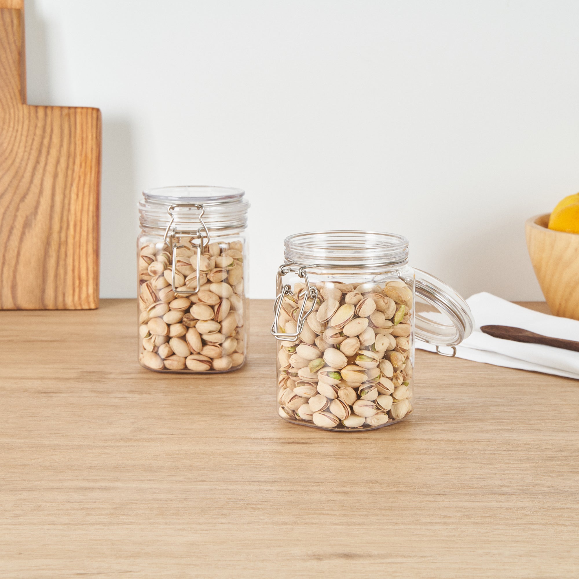 Met Lux 29 oz Square Clear Plastic Storage Jar - with Hinged Lid - 3 3/4" x 3 3/4" x 6" - 2 count box