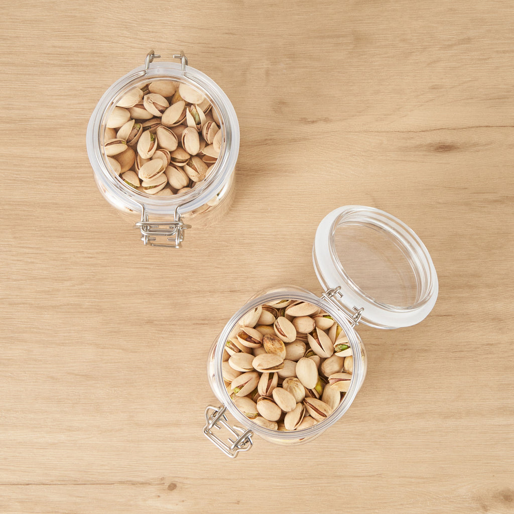 Met Lux 29 oz Square Clear Plastic Storage Jar - with Hinged Lid - 3 3/4" x 3 3/4" x 6" - 2 count box