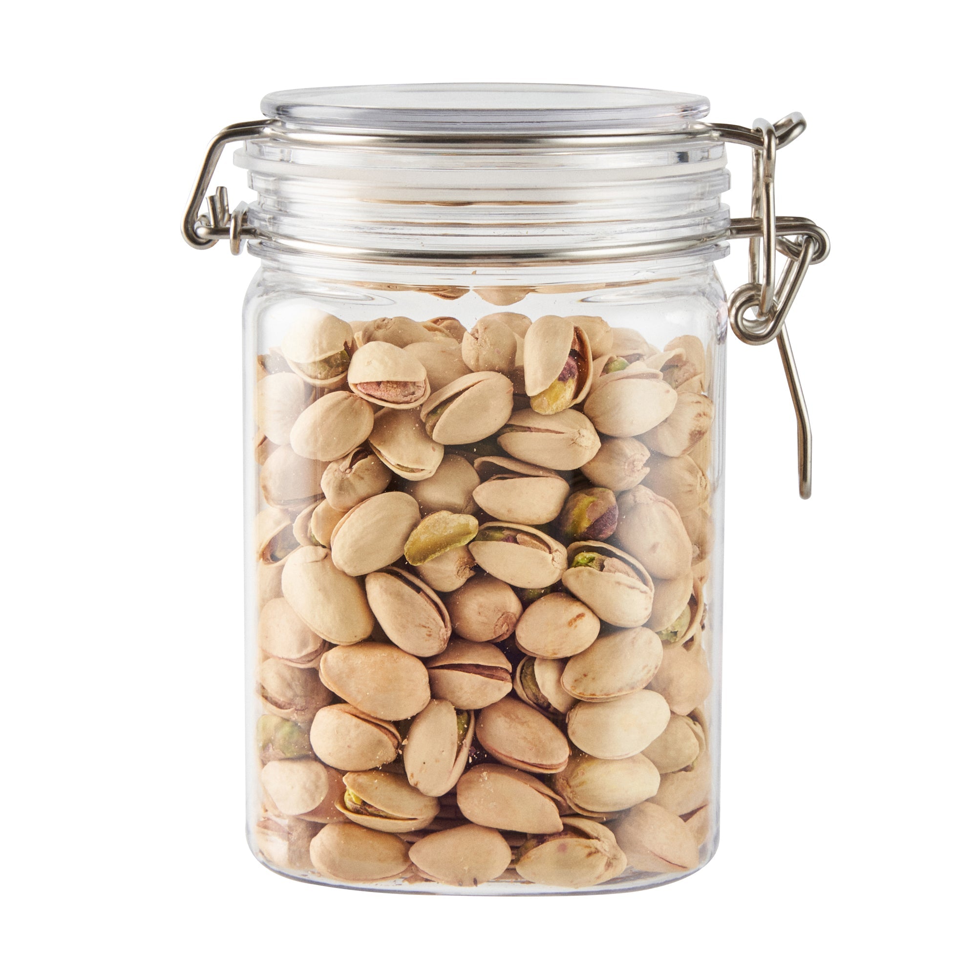 Met Lux 29 oz Square Clear Plastic Storage Jar - with Hinged Lid - 3 3/4" x 3 3/4" x 6" - 20 count box