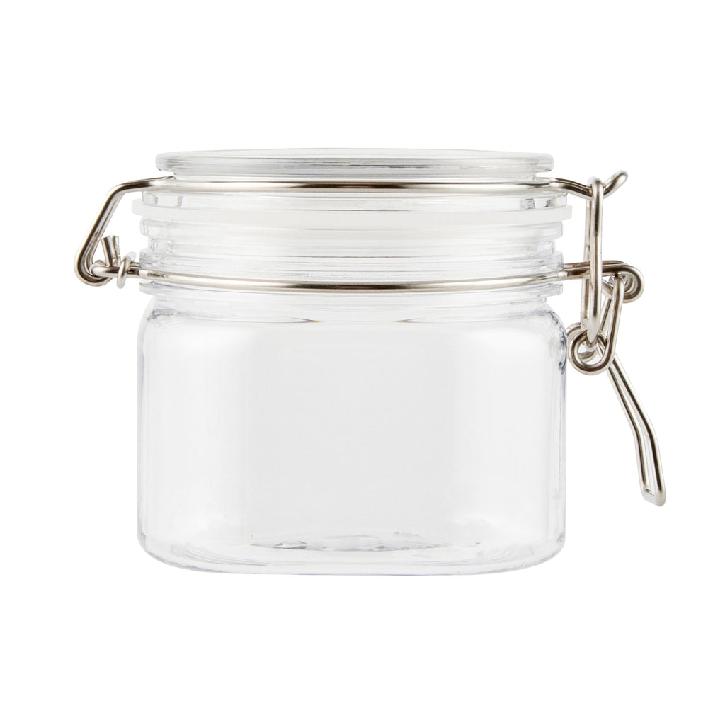 Met Lux 14 oz Square Clear Plastic Storage Jar - with Hinged Lid - 3 3/4" x 3 3/4" x 3 3/4" - 2 count box