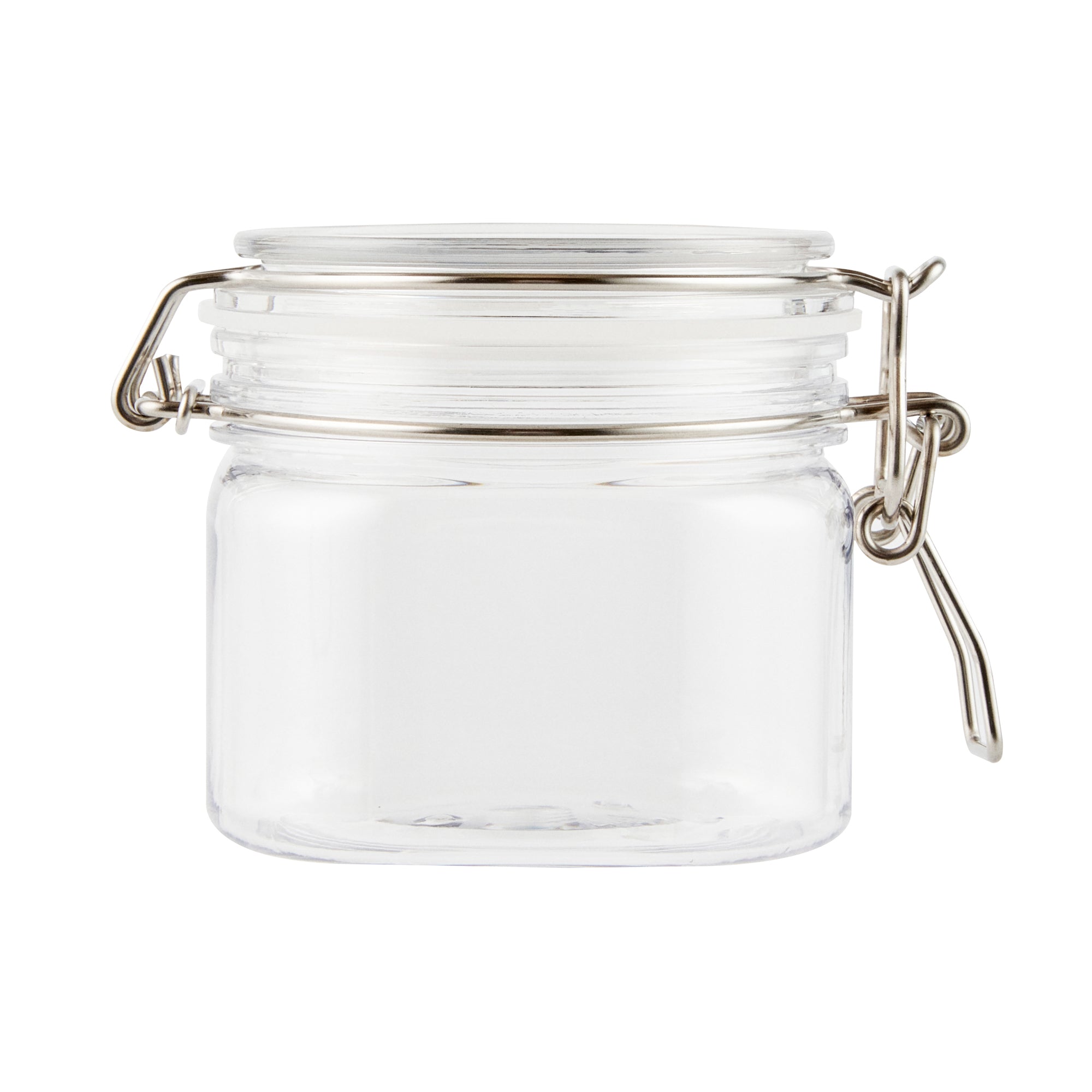 Met Lux 14 oz Square Clear Plastic Storage Jar - with Hinged Lid - 3 3/4" x 3 3/4" x 3 3/4" - 2 count box