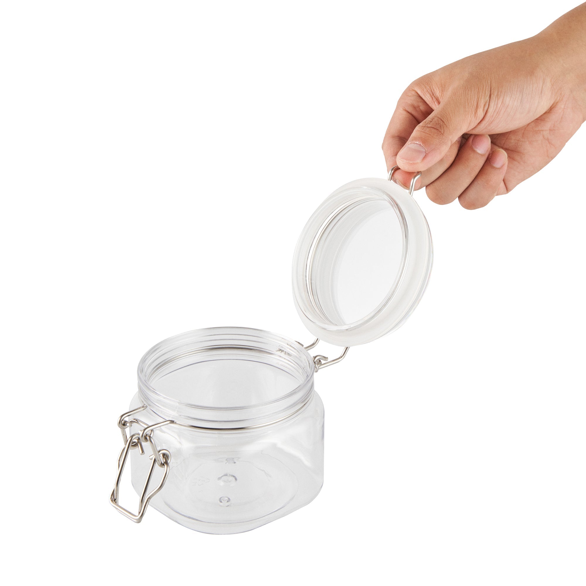 Met Lux 14 oz Square Clear Plastic Storage Jar - with Hinged Lid - 3 3/4" x 3 3/4" x 3 3/4" - 2 count box