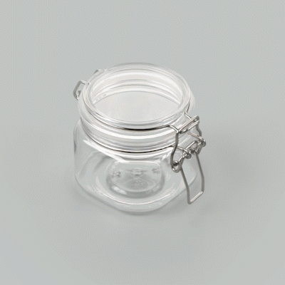 Met Lux 14 oz Square Clear Plastic Storage Jar - with Hinged Lid - 3 3/4" x 3 3/4" x 3 3/4" - 2 count box