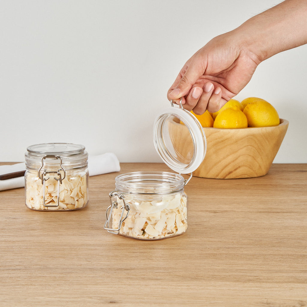 Met Lux 14 oz Square Clear Plastic Storage Jar - with Hinged Lid - 3 3/4" x 3 3/4" x 3 3/4" - 2 count box