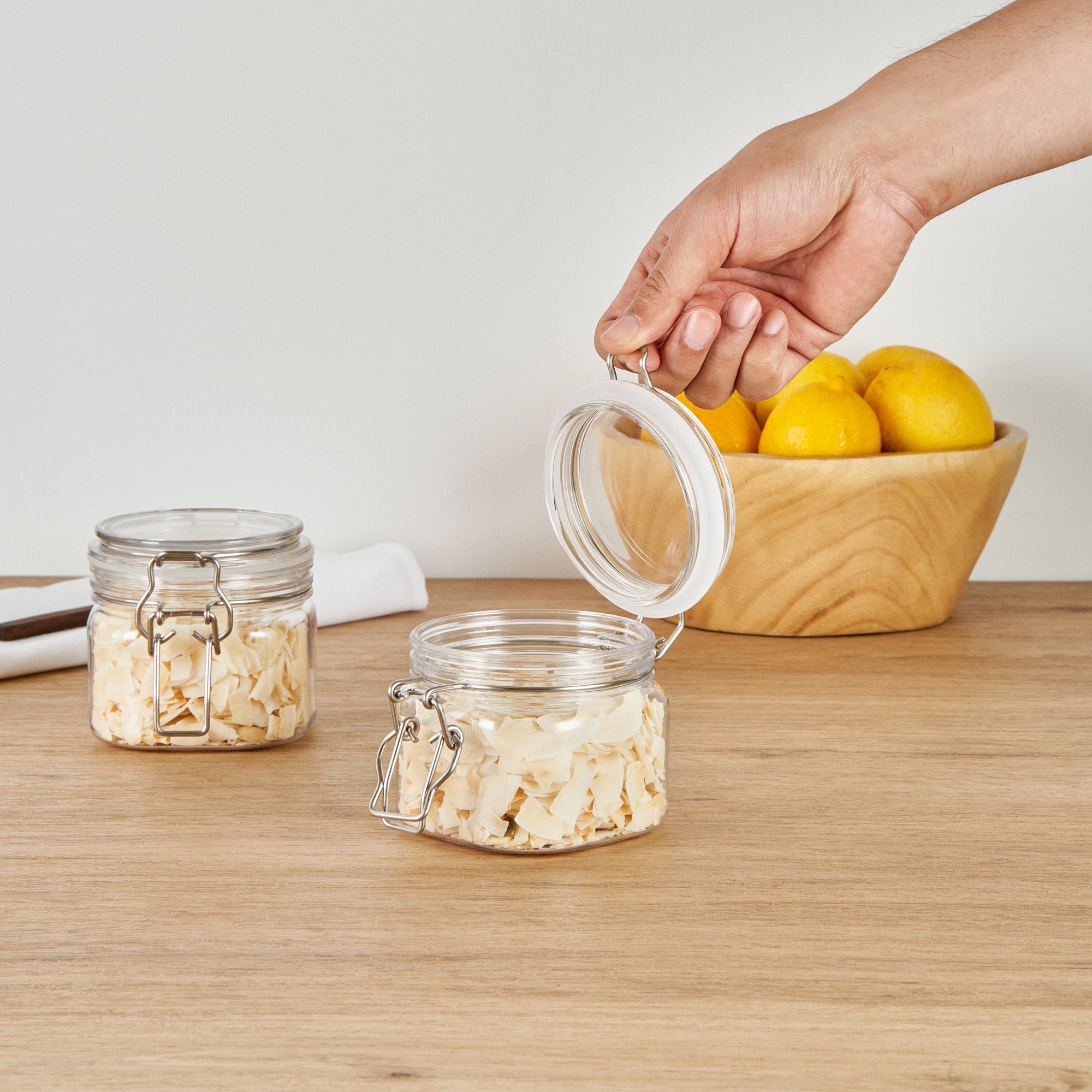 Met Lux 14 oz Square Clear Plastic Storage Jar - with Hinged Lid - 3 3/4" x 3 3/4" x 3 3/4" - 2 count box