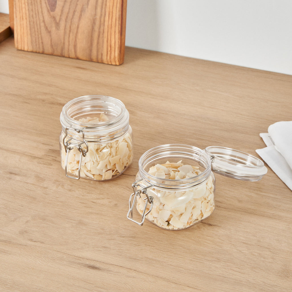 Met Lux 14 oz Square Clear Plastic Storage Jar - with Hinged Lid - 3 3/4" x 3 3/4" x 3 3/4" - 2 count box