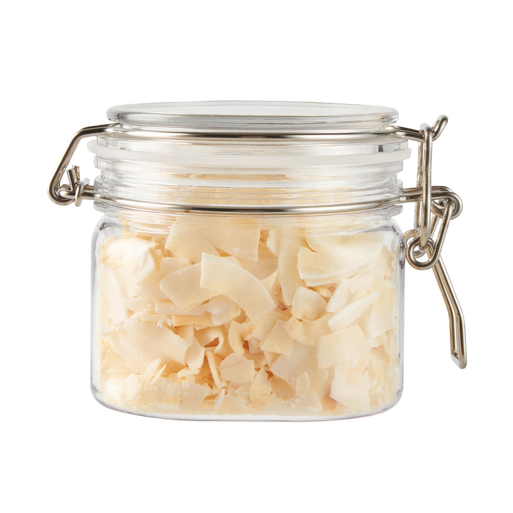 Met Lux 14 oz Square Clear Plastic Storage Jar - with Hinged Lid - 3 3/4" x 3 3/4" x 3 3/4" - 20 count box