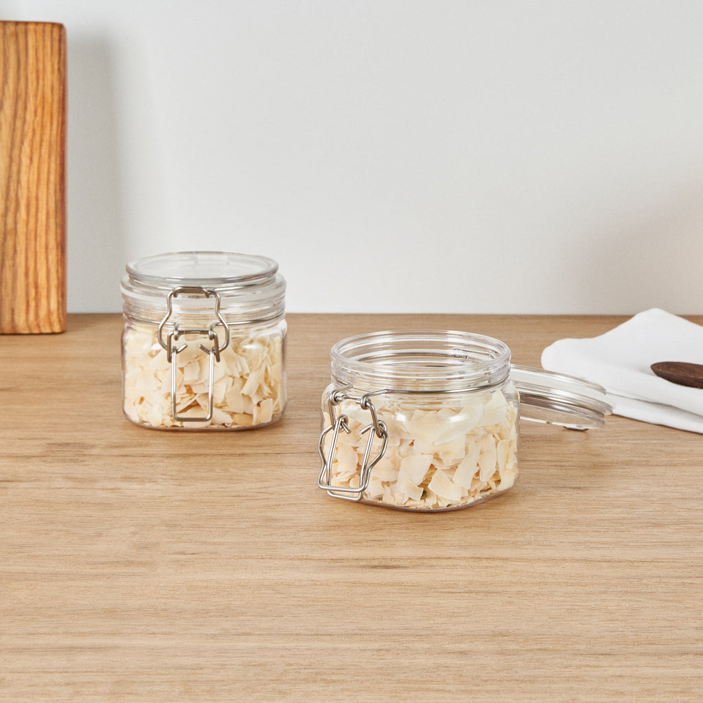 Met Lux 14 oz Square Clear Plastic Storage Jar - with Hinged Lid - 3 3/4" x 3 3/4" x 3 3/4" - 20 count box