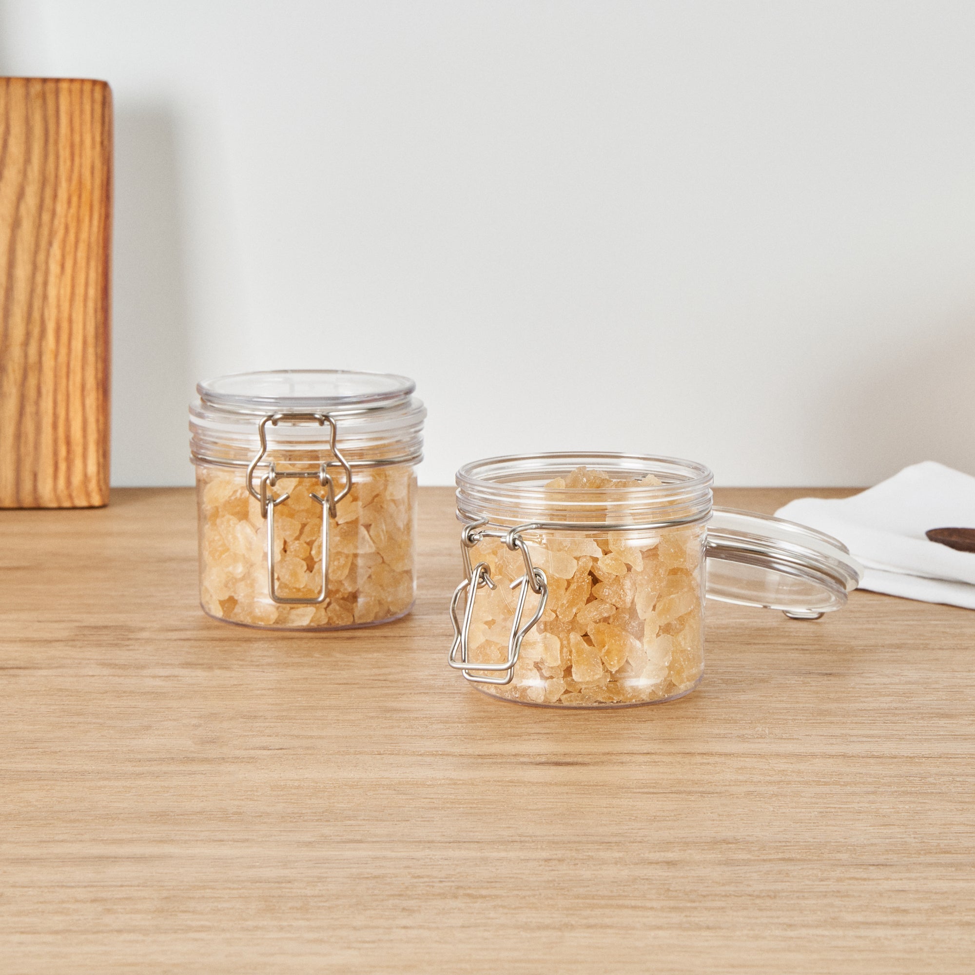 Met Lux 12 oz Round Clear Plastic Storage Jar - with Hinged Lid - 3 1/2" x 3 1/2" x 3 1/2" - 2 count box