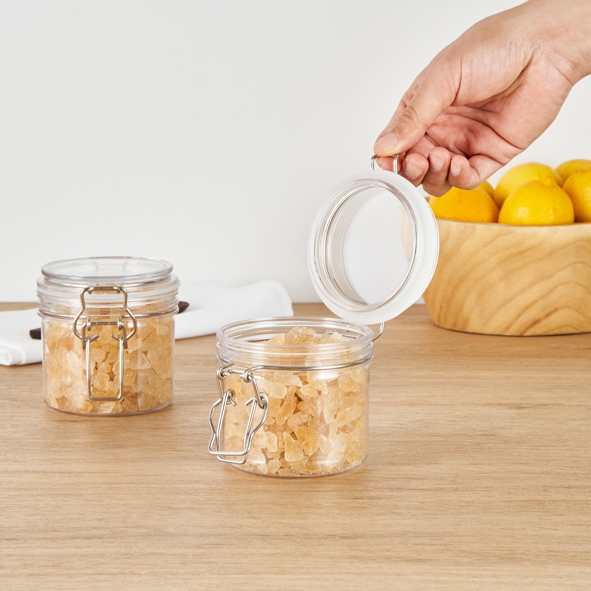 Met Lux 12 oz Round Clear Plastic Storage Jar - with Hinged Lid - 3 1/2" x 3 1/2" x 3 1/2" - 2 count box
