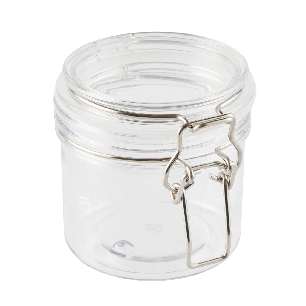 Met Lux 12 oz Round Clear Plastic Storage Jar - with Hinged Lid - 3 1/2" x 3 1/2" x 3 1/2" - 20 count box