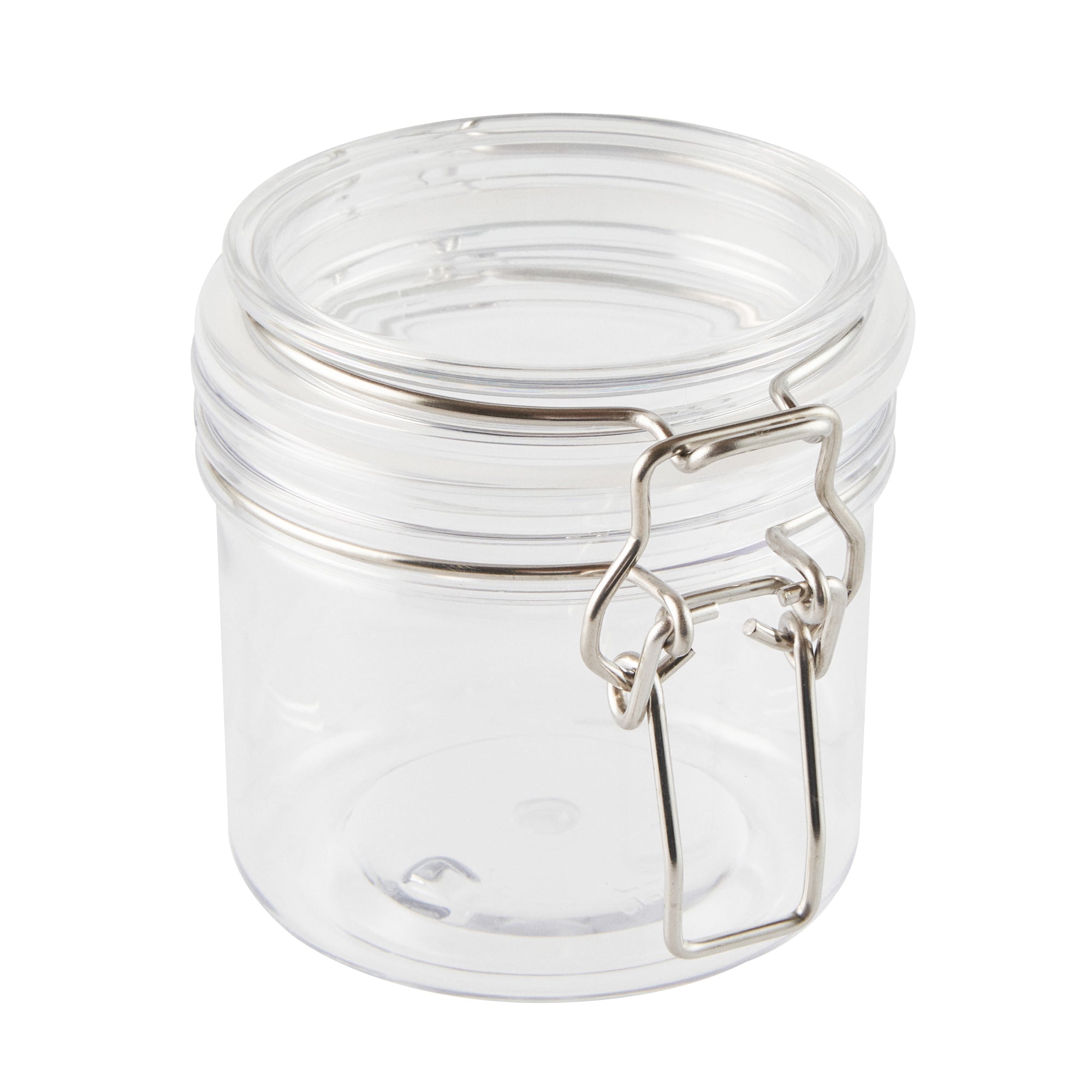 Met Lux 12 oz Round Clear Plastic Storage Jar - with Hinged Lid - 3 1/2" x 3 1/2" x 3 1/2" - 20 count box