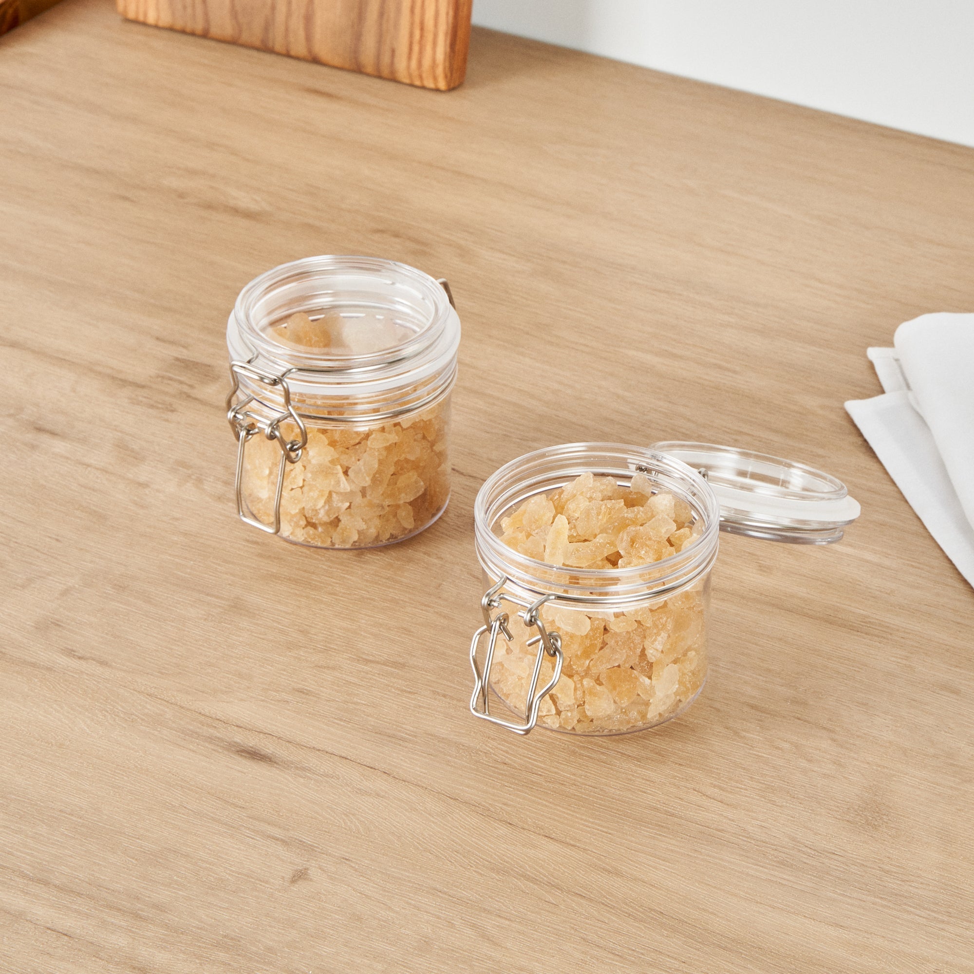 Met Lux 12 oz Round Clear Plastic Storage Jar - with Hinged Lid - 3 1/2" x 3 1/2" x 3 1/2" - 20 count box