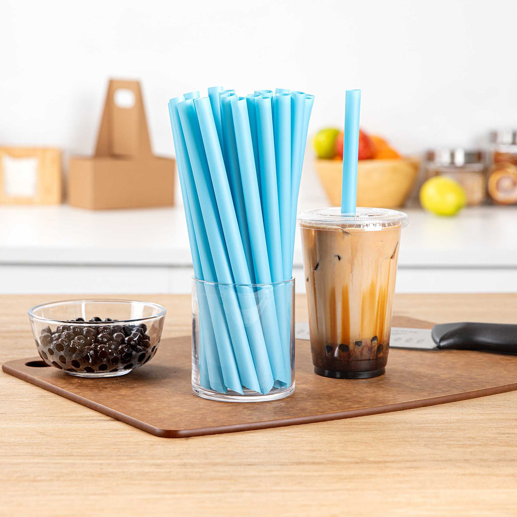 Basic Nature Blue PLA Plastic Extra Wide Boba Straw - Unwrapped, Compostable, Pointed - 9" - 100 count box