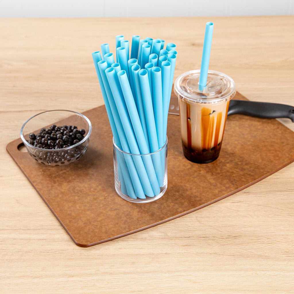 Basic Nature Blue PLA Plastic Extra Wide Boba Straw - Unwrapped, Compostable, Pointed - 9" - 100 count box