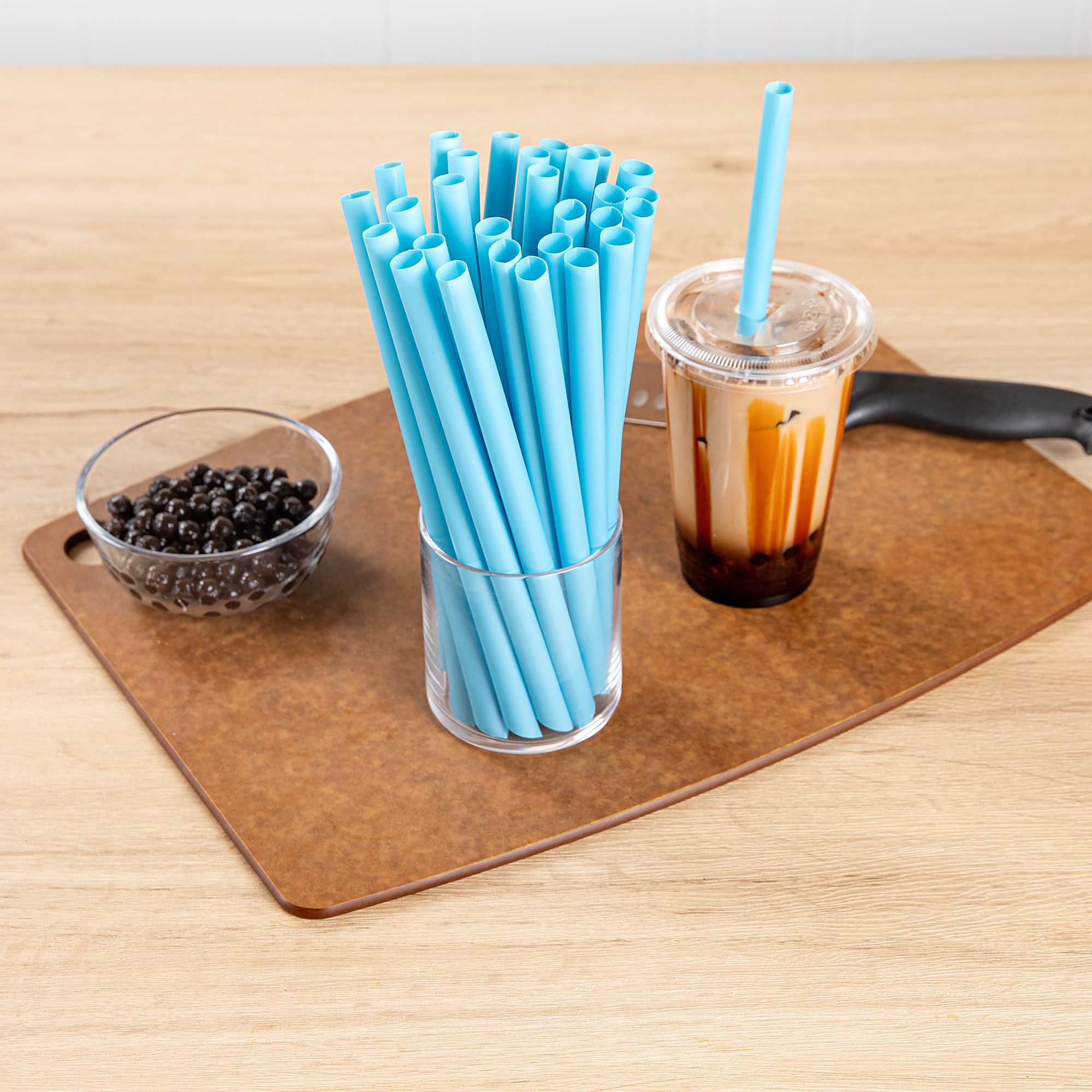 Basic Nature Blue PLA Plastic Extra Wide Boba Straw - Unwrapped, Compostable, Pointed - 9" - 100 count box