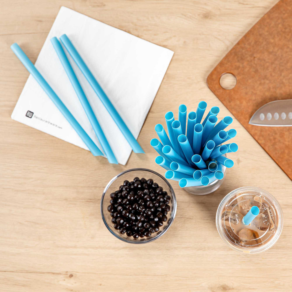 Basic Nature Blue PLA Plastic Extra Wide Boba Straw - Unwrapped, Compostable, Pointed - 9" - 100 count box