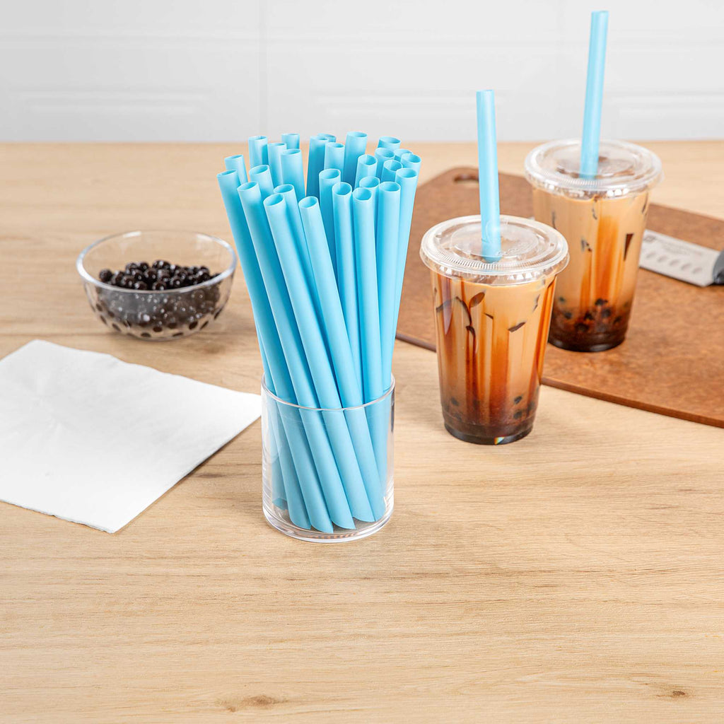 Basic Nature Blue PLA Plastic Extra Wide Boba Straw - Unwrapped, Compostable, Pointed - 9" - 100 count box