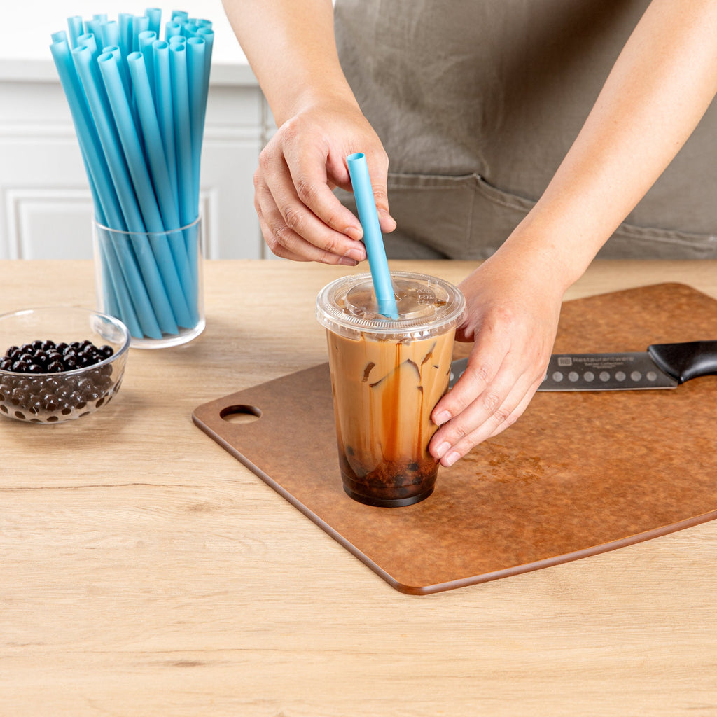 Basic Nature Blue PLA Plastic Extra Wide Boba Straw - Unwrapped, Compostable, Pointed - 9" - 1000 count box