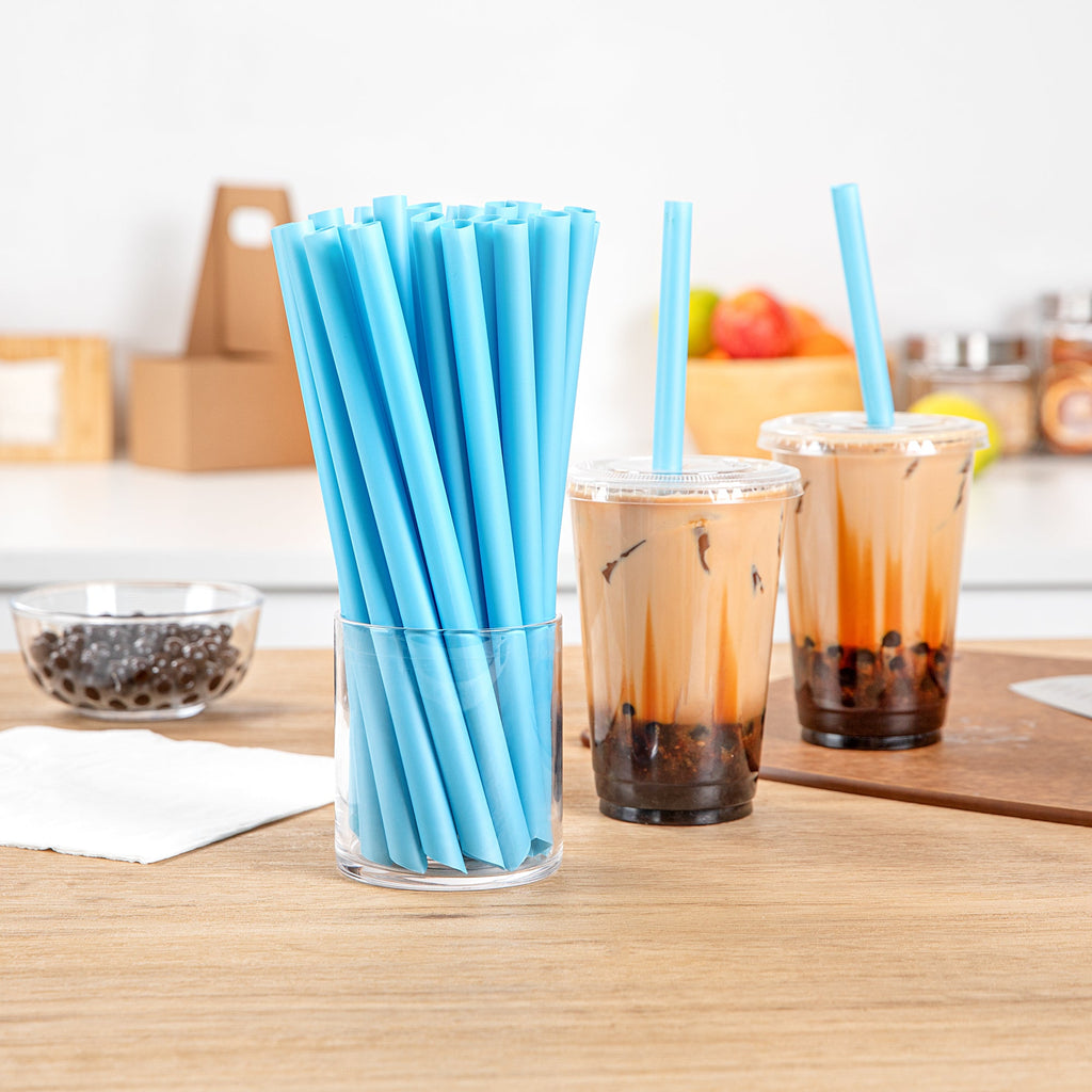 Basic Nature Blue PLA Plastic Extra Wide Boba Straw - Unwrapped, Compostable, Pointed - 9" - 1000 count box