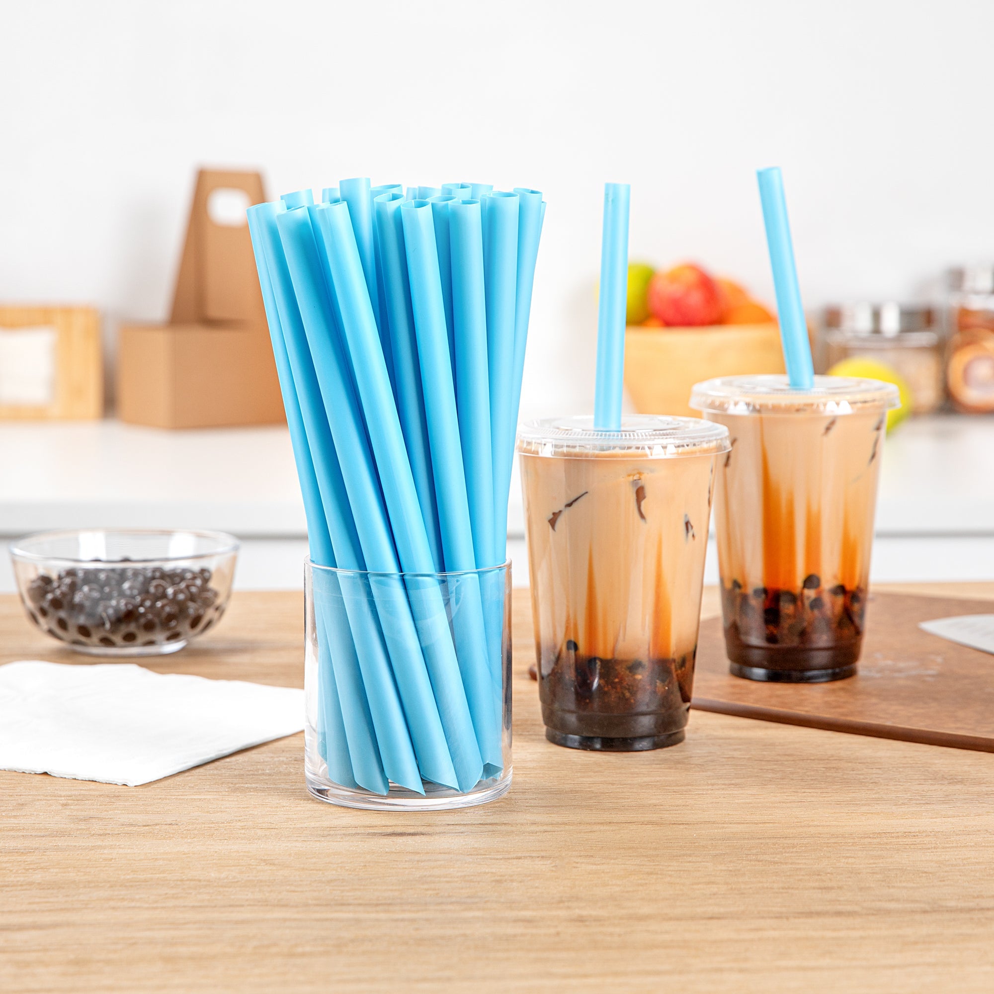 Basic Nature Blue PLA Plastic Extra Wide Boba Straw - Unwrapped, Compostable, Pointed - 9" - 1000 count box