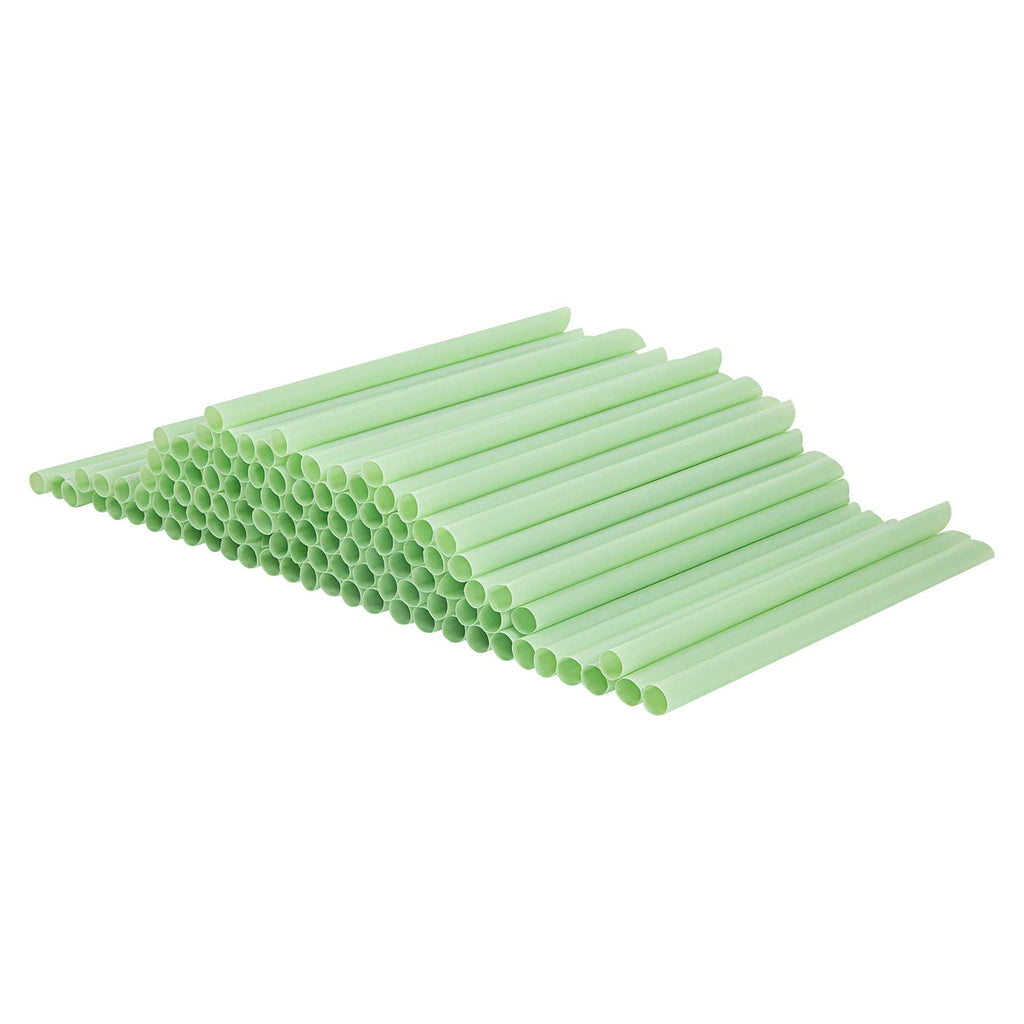 Basic Nature Green PLA Plastic Extra Wide Boba Straw - Unwrapped, Compostable, Pointed - 9" - 100 count box