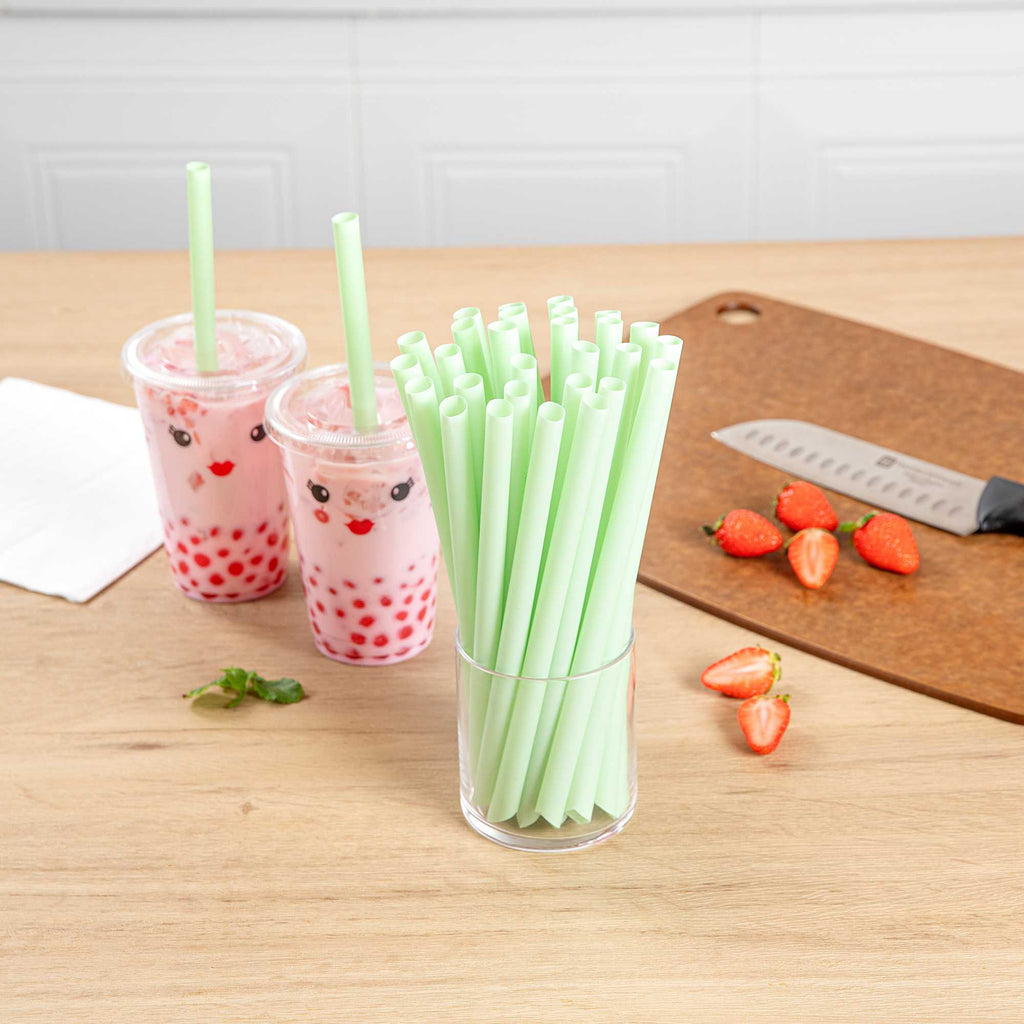 Basic Nature Green PLA Plastic Extra Wide Boba Straw - Unwrapped, Compostable, Pointed - 9" - 100 count box