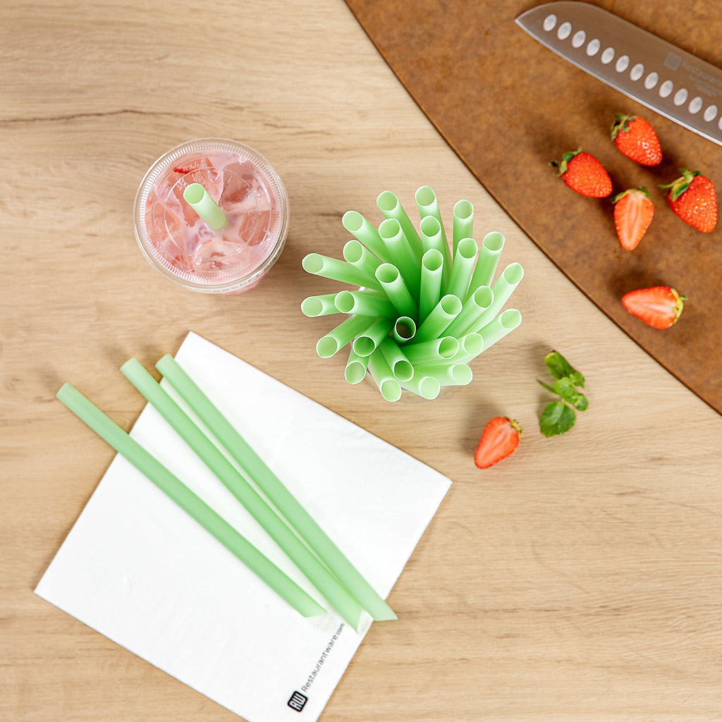 Basic Nature Green PLA Plastic Extra Wide Boba Straw - Unwrapped, Compostable, Pointed - 9" - 1000 count box