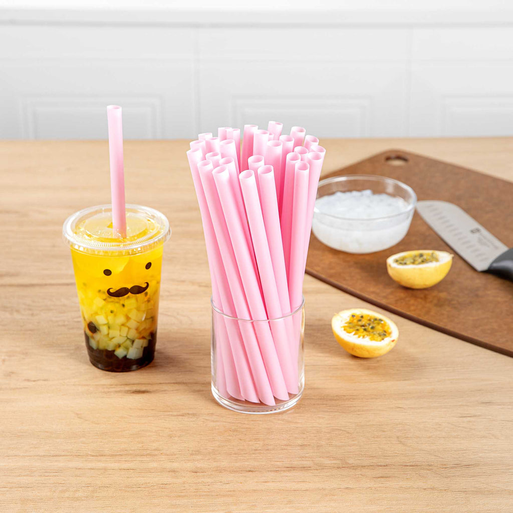 Basic Nature Pink PLA Plastic Extra Wide Boba Straw - Unwrapped, Compostable, Pointed - 9" - 100 count box