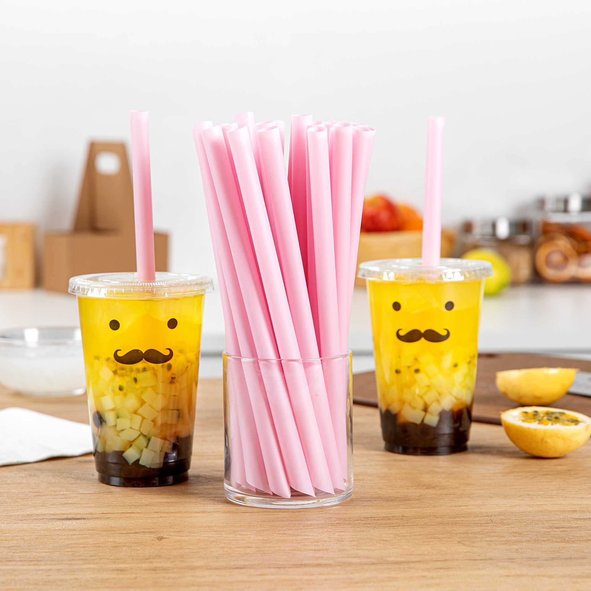 Basic Nature Pink PLA Plastic Extra Wide Boba Straw - Unwrapped, Compostable, Pointed - 9" - 100 count box