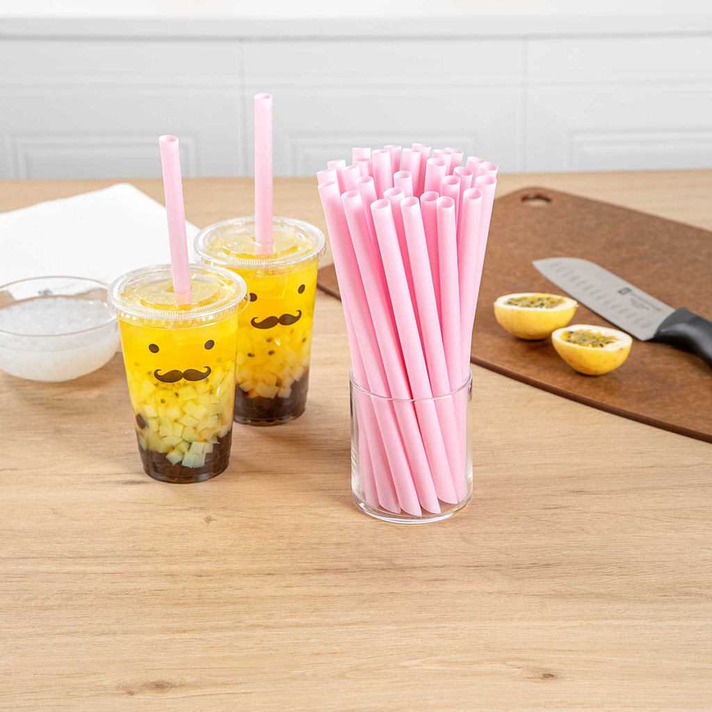 Basic Nature Pink PLA Plastic Extra Wide Boba Straw - Unwrapped, Compostable, Pointed - 9" - 100 count box